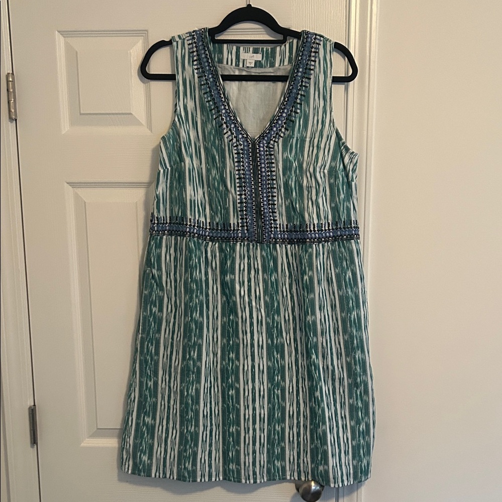 J. Jill Teal and White Striped Blouse with pockets